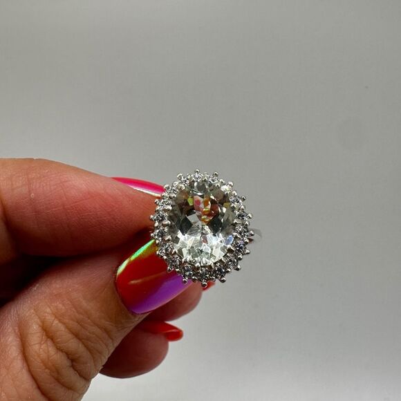 NWOT 9x12 oval cut Prasiolite w/ halo of cz diamonds in sterling silver ring! - Picture 3 of 11